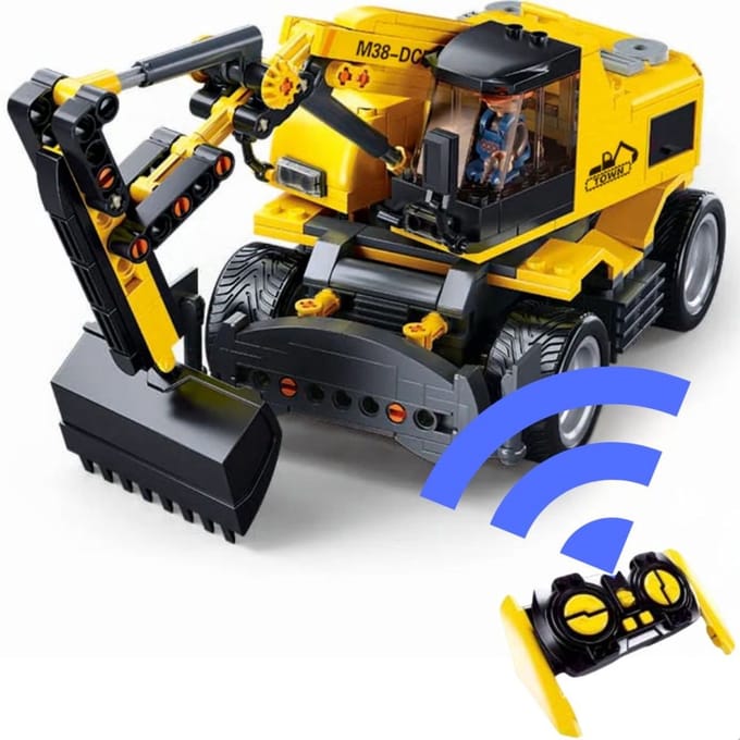Sluban PowerBricks E7 Graafmachine op wielen RC Graafvoertuig bouwspeelgoed – Constructiespeelgoed – bouwdoos met 353 bouwstenen – M38-B1155 vanaf 8 jaar