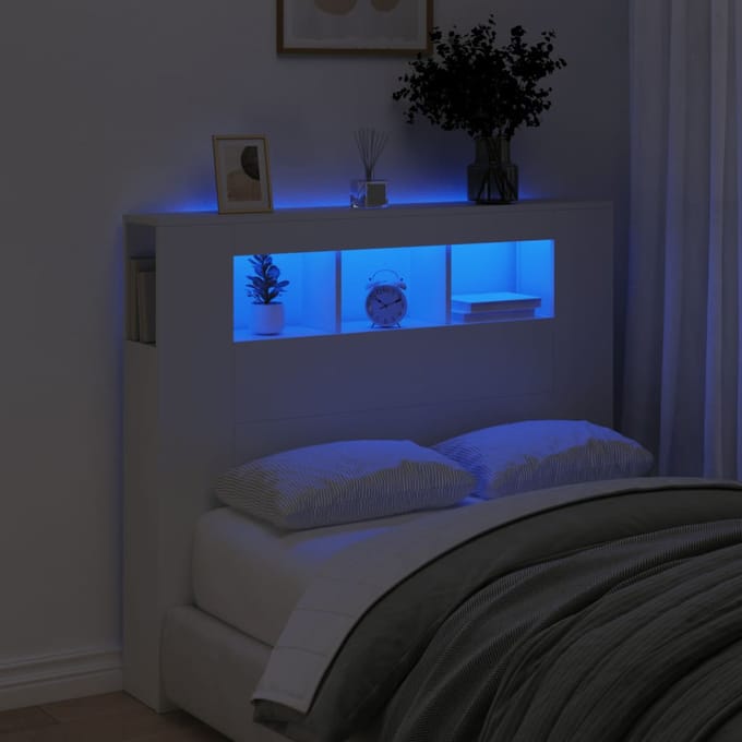 vidaXL - Hoofdeinde - met - LED - 120x18,5x103,5 - cm - bewerkt - hout - wit