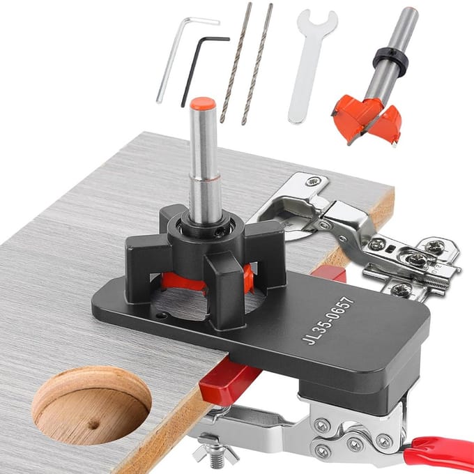 35mm Universele Verborgen Scharnier Jig voor Kastdeuren - Aluminium met Quick Clamp