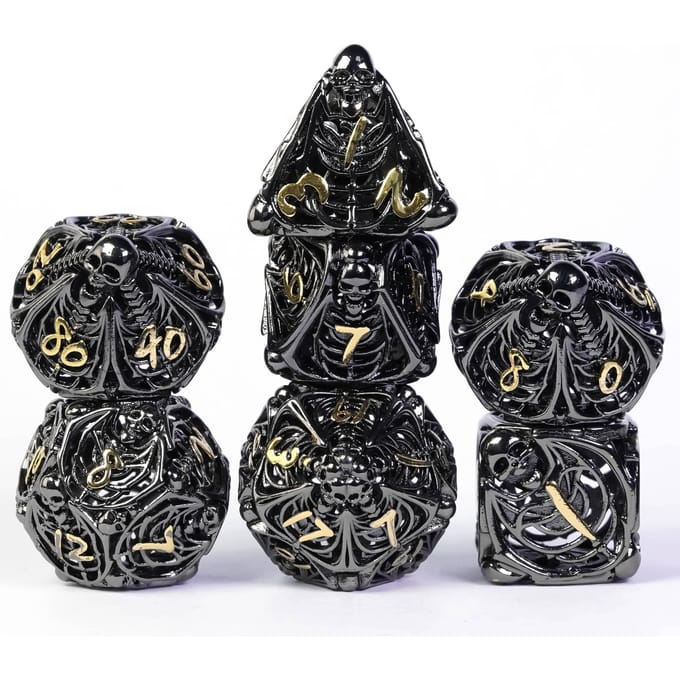 Cusdie Dés Polyédriques Métalliques Creux Squelette 7 Pièces D4-D20 pour le Jeu de Rôle Dungeons and Dragons Pathfinder noir