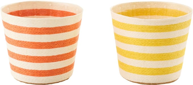 J-Line bloempot Gestreept - papier - geel/oranje - large - set van 2