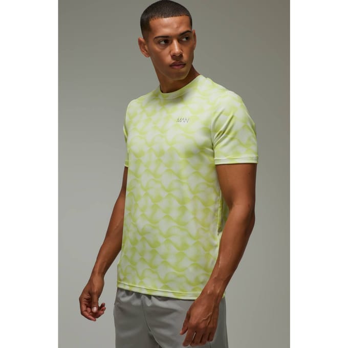 Heren Actief Abstract Wave Regular Fit T-shirt | Neon/Green | Size Medium