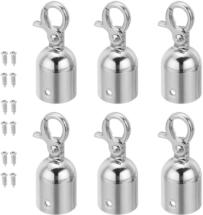 Rope End Stops 2 x 5 cm, 6 Eindkappen met Drukknoppen voor Hoeveelheidscontrole en Rijen Scheiden, Zilver, Duurzaam en Functioneel