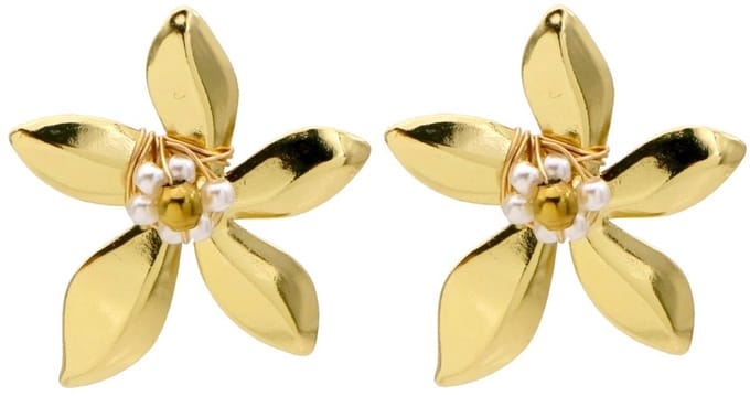Oorbellen - RVS - bloem met parels - 3,5 cm