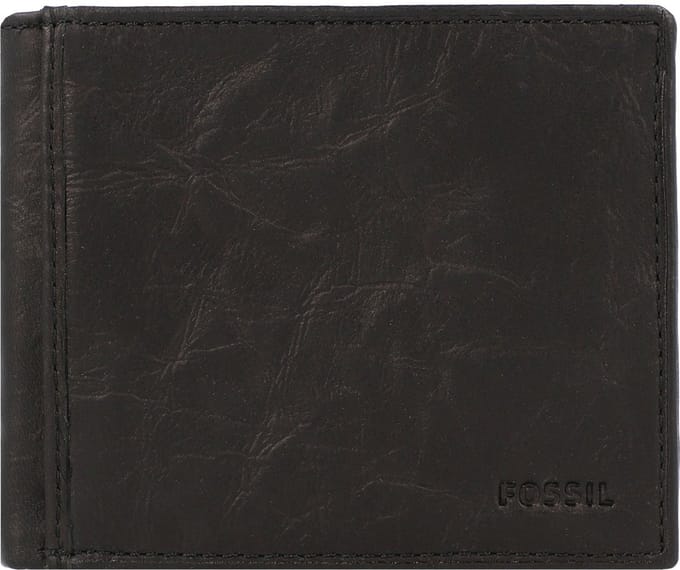 FOSSIL Leren Kaarthoes Ingram Bifold With Flip ID Black Zwart