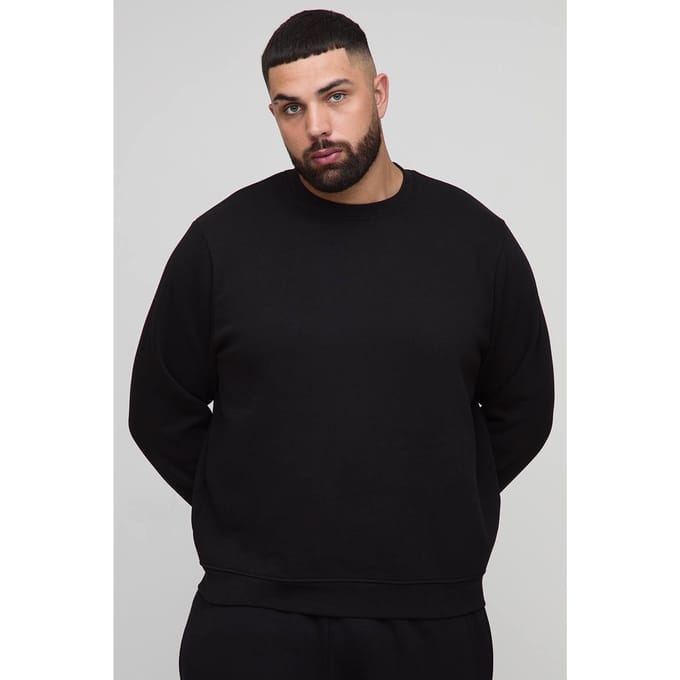 Plus Basic Sweatshirt met ronde hals en normale pasvorm | Black | Size 4XL