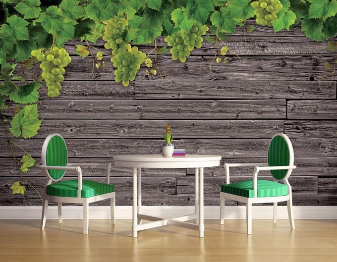 Wooden Wall Grapes Photo Wallcovering