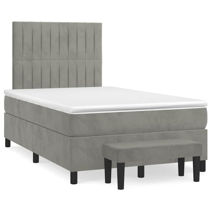vidaXL - Boxspring - met - matras - fluweel - lichtgrijs - 120x190 - cm