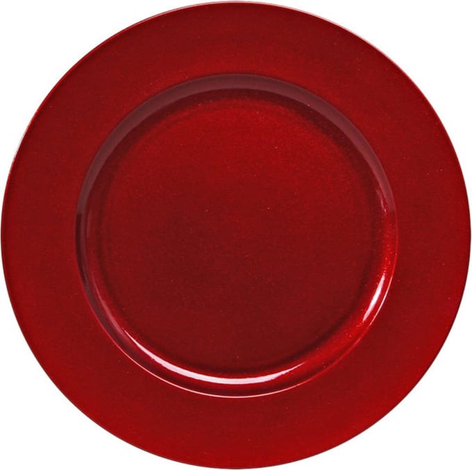 Othmar Decorations Kaarsenbord - rood glitters - D33 cm - kunststof - kaarsen onderborden