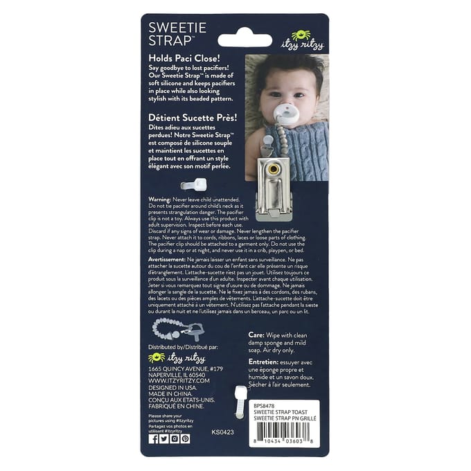 Sweetie Strap™, Siliconen Fopspeenclips, 0+ Maanden, Toast, 1 Stuk black