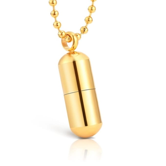 LGT Jewels heren ketting Edelstaal Pill Case Goudkleurig