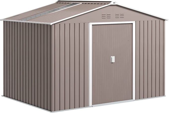 Outsunny-Gerätehaus-Stahl-277L x 195B x 192H cm-Hellgrau
