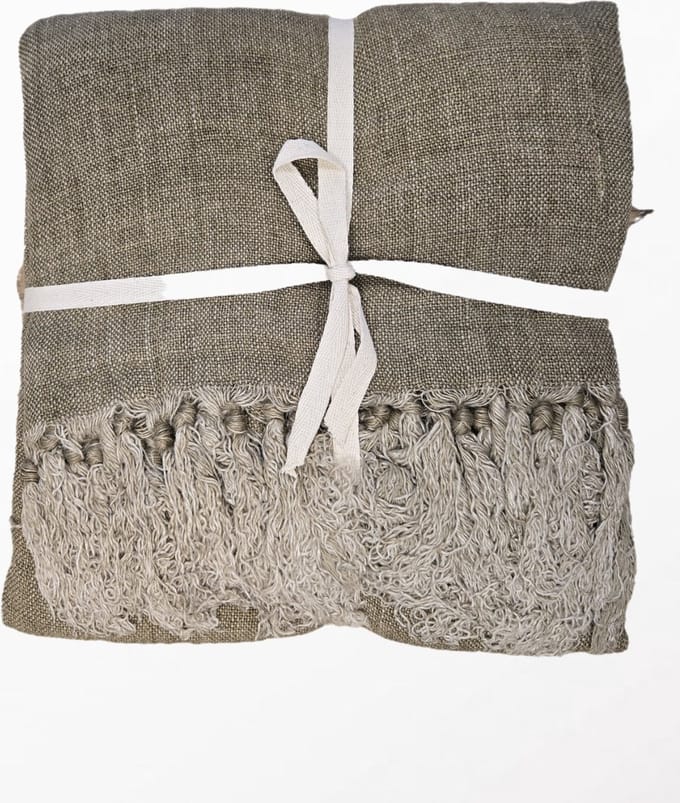 by Mooss - Linnen - Plaid - Olijf - 100% Linnen - Kleed - Deken - Sprei