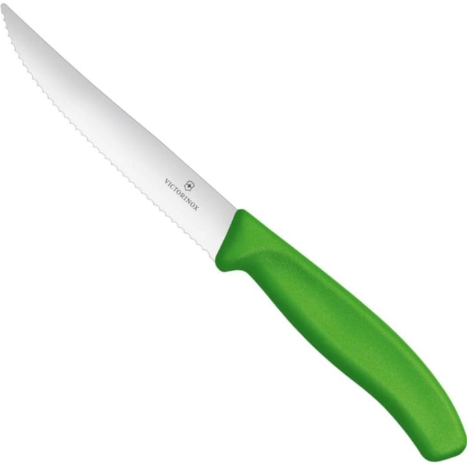 Getand pizzasteakmes met scherpe punt, lengte 120/232 mm - groen