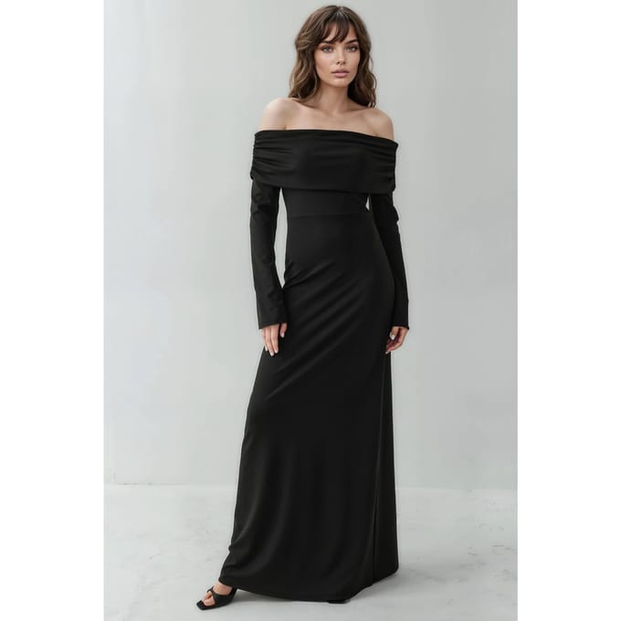 Off-shoulder maxi jurk met split