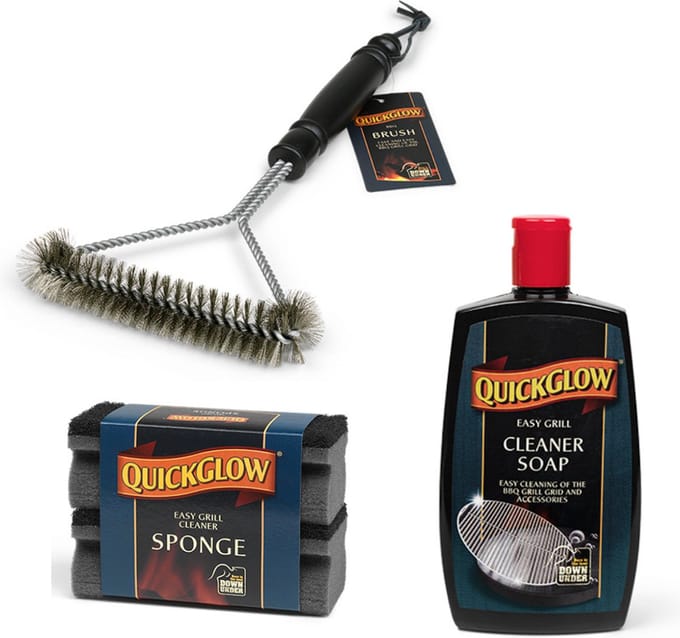 QuickGlow BBQ cleanerset Soap : BBQ Borstel + Sponzen + Cleaner Soap