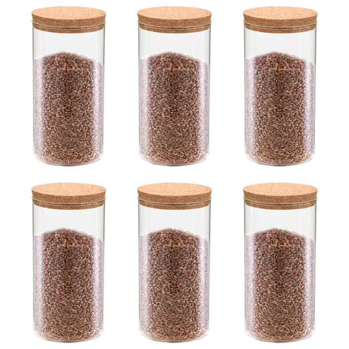 vidaXL - Opbergpotten - met - kurken - deksel - 6 - st - 1400 - ml - glas