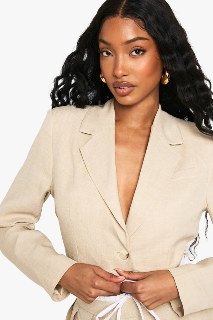 boohoo Dames Tailored Woven Cropped Contrast Hem Blazer | Steen | Maat: 38