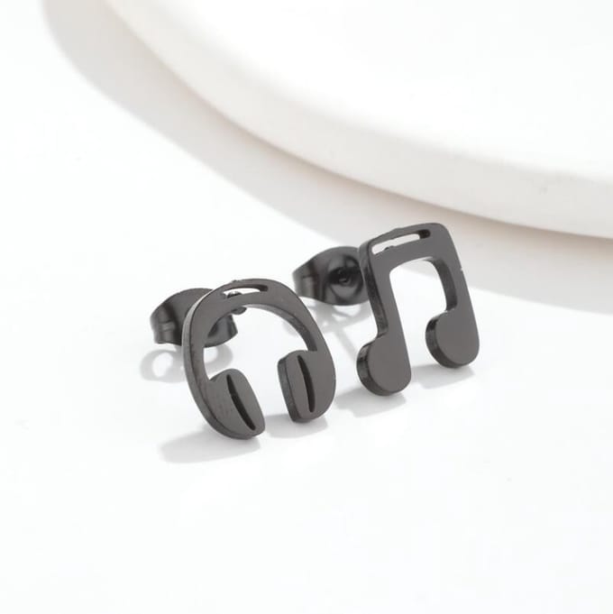 dames RVS oorknoppen met headphone-11mm-zwart