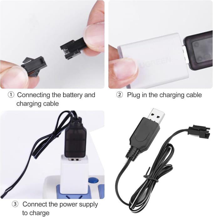 2 Stuks USB-laderkabel 3.7V voor RC-batterijen NiCd NiMH LiPo met SM-2P-stekker – Compatibel met RC-auto's FPV-drones zwart