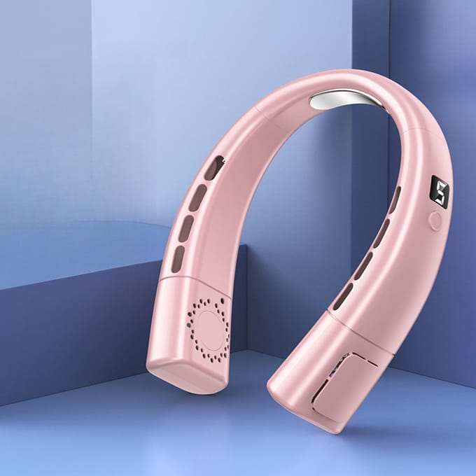 Draagbare nekventilator - USB oplaadbare persoonlijke ventilator - Draadloze koeling zonder bladen - Koelventilator - Digitaal display - Roze