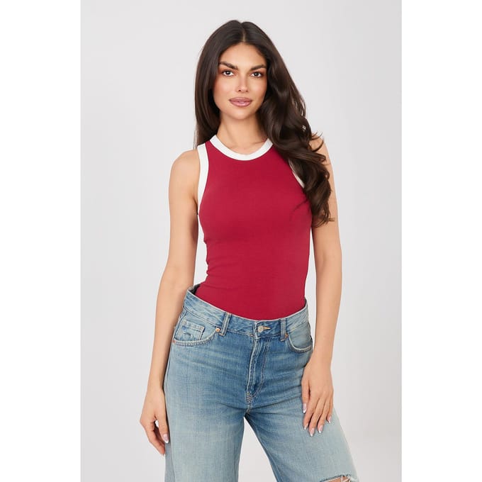 Contour Line Tank Top - Donkerrood / M