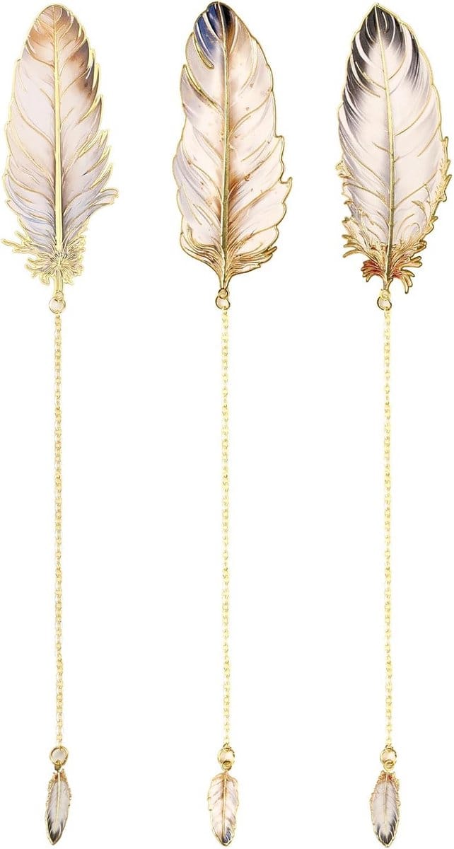 Set van 3 Luxe Metalen Bladwijzers met Veer Ontwerp Cadeau