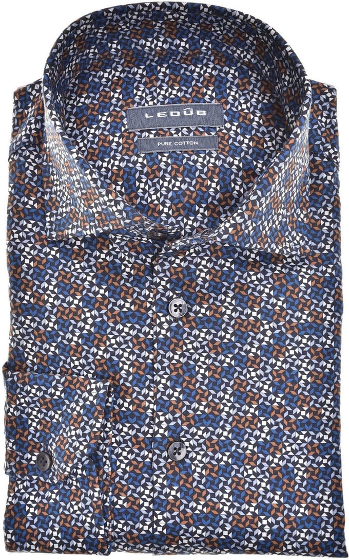 Ledub Overhemd Print Donkerblauw - Maat 42 - Heren - Overhemden Casual
