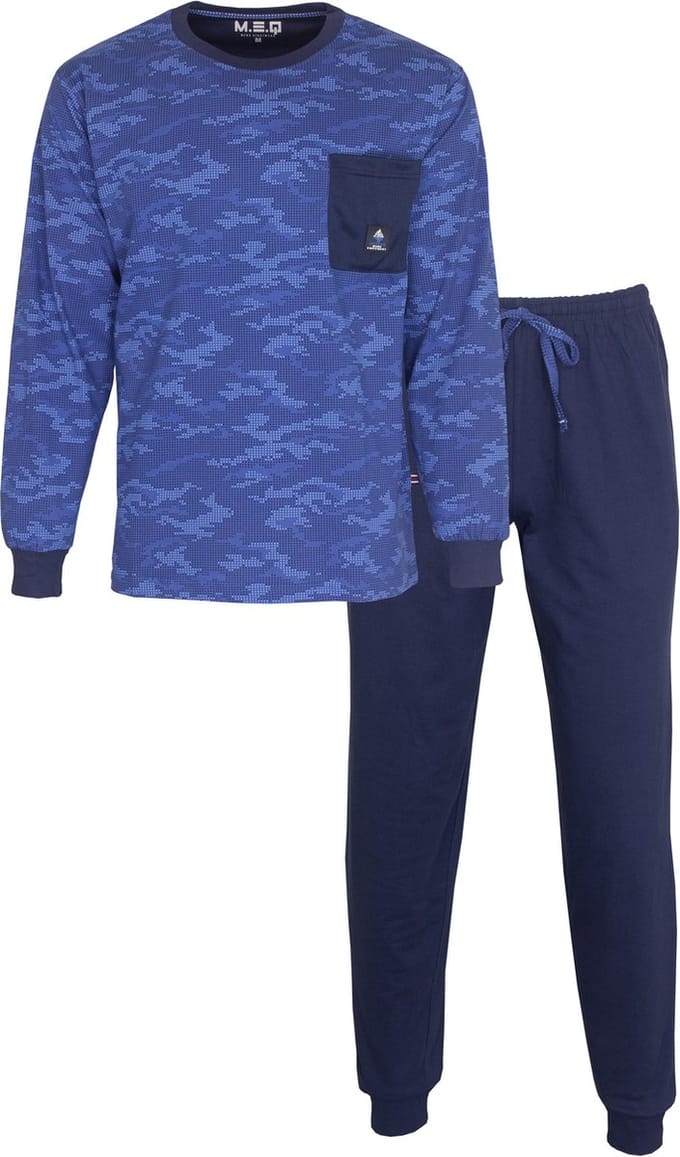 MEQ Heren Pyjama - 100% Gekamde Katoen - Blauw - Maat M