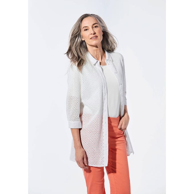 Lange blouse met 3/4-mouwen - wit - Gr. 22 van Goldner Fashion
