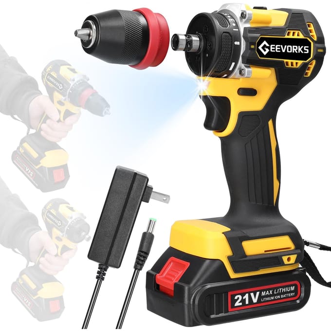Geevorks 21V 2in1 perceuse au Lithium tournevis électrique outil électrique multifonction couple élevé 1pcs battery US Plug multicolore