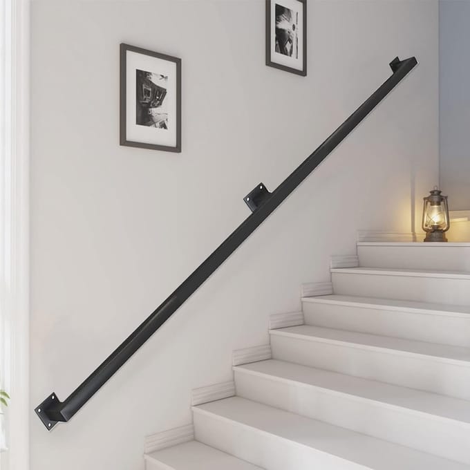 Moderne zwarte trapleuning complete set 30cm-600cm wandmontage