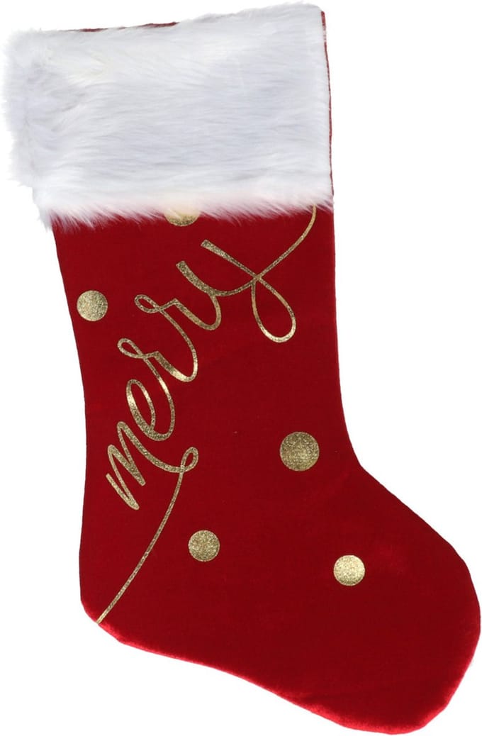 Gerimport Decoratie kerstsok - rood/goud - B27 x H46 cm - polyester - Merry