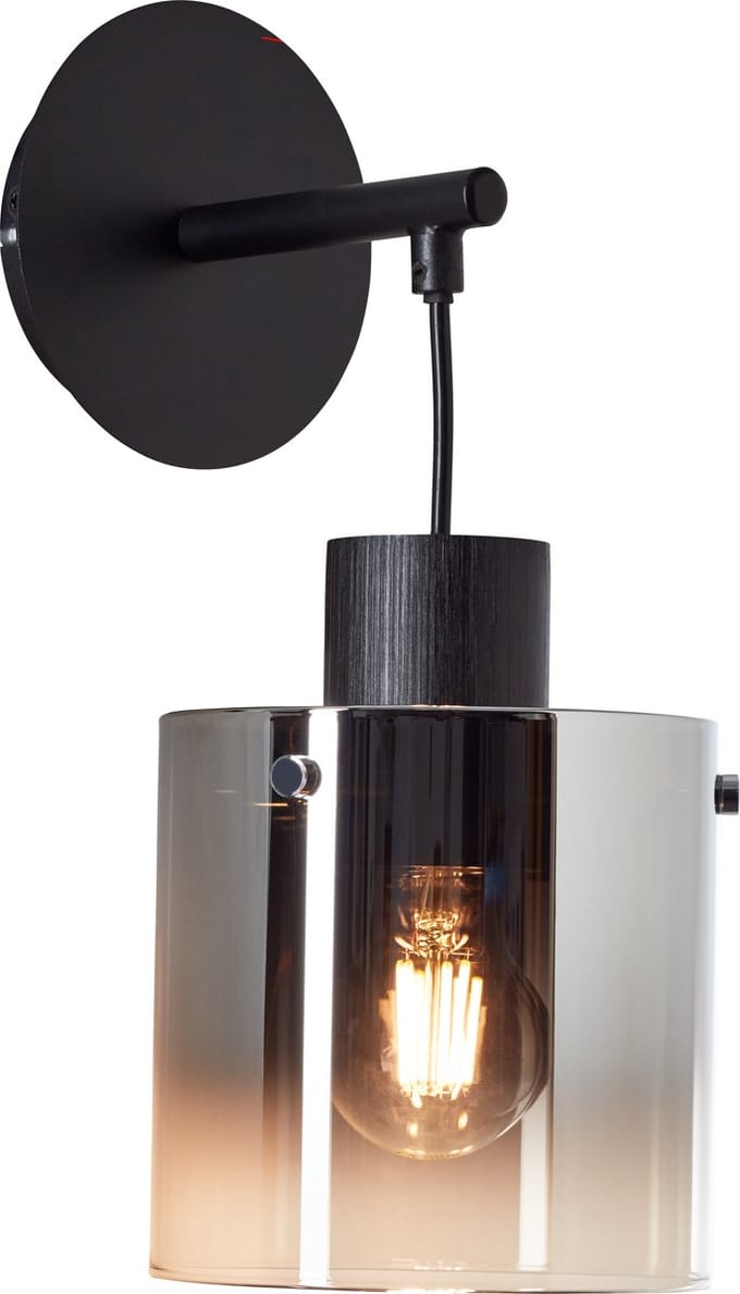 Brilliant Simonis - Wandlamp - E27 max 1x52W - Zwart/Gerookt Glas