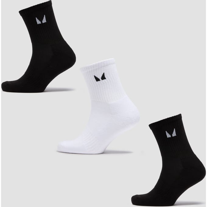 MP Unisex Crew Socks (3 Pack) - Black/White - UK 2-5
