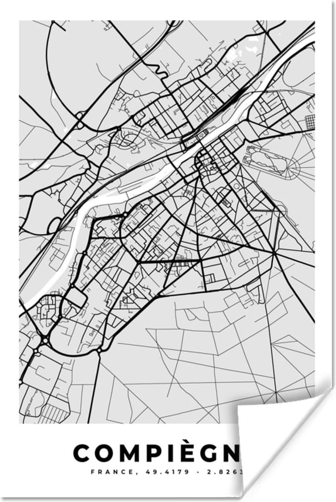 Poster Compiègne - Plattegrond - Frankrijk - Kaart - Stadskaart - 20x30 cm