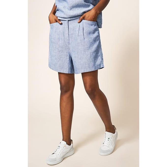 White Stuff Rowena Linen Short Chambray Blue Größe: 24 | Kurze Sporthosen Outlet | Damen | Weiß