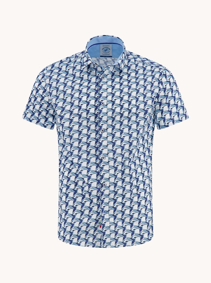 A Fish Named Fred Overhemd Korte Mouw Geometric Birds Cobalt  XL
