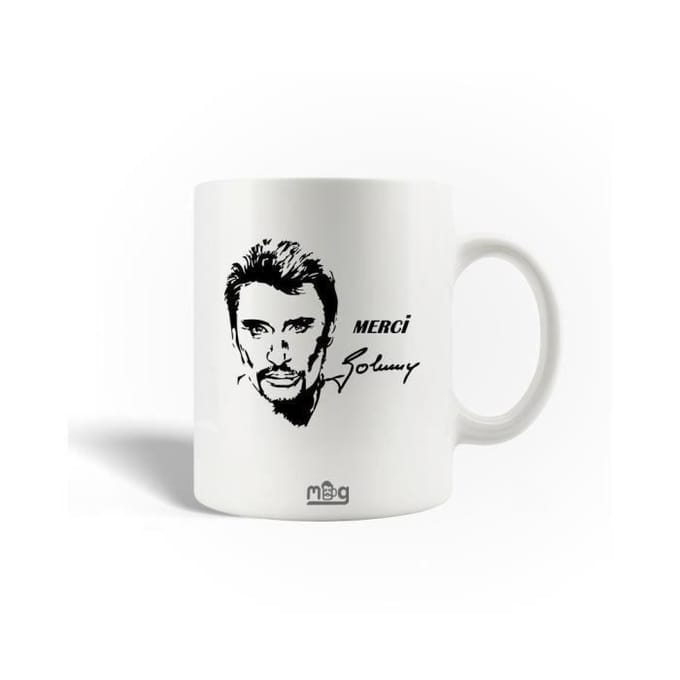 Mug - Johnny Hallyday - Céramique - 30cl - Blanc - Compatible lave-vaisselle