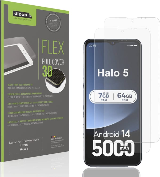dipos FLEX – 2x Matte Screenprotector geschikt voor invens Halo 5 | Volledige Schermbescherming | Case-Friendly
