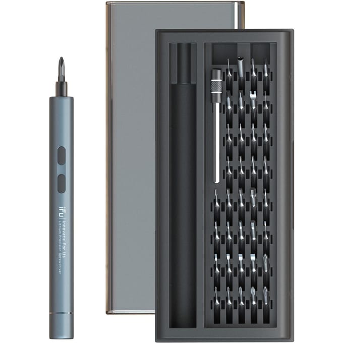 iFu D2Plus Lithium Elektrische Schroevendraaier Kit Mini Draagbare Elektrische/Handmatige Schroevendraaier Bit Reparatie grijs