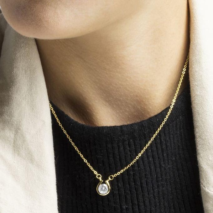 Collier Luxenter Brilliant Zirconia finition en or jaune 18 carats - Ceol beige
