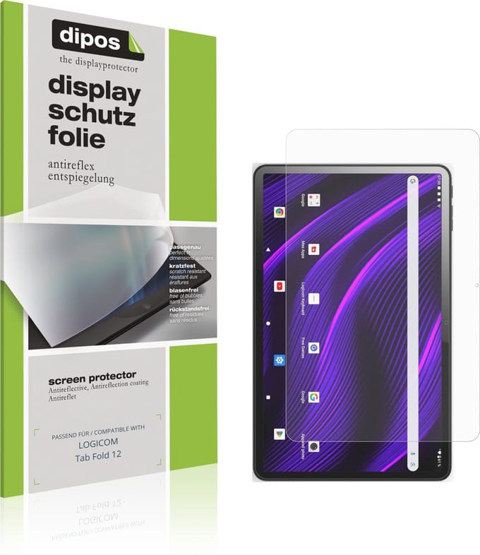 dipos – 2x Matte Beschermfolie geschikt voor LOGICOM Tab Fold 12 | Krasbestendige & antireflecterende Screenprotector Ultra-Thin