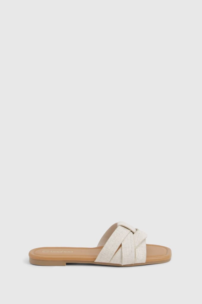 boohoo Dames Brede pasvorm geweven basic mule sandalen | Natural | Maat: 39