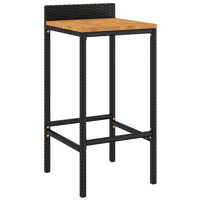 vidaXL - Barkrukken - 2 - st - poly - rattan - en - massief - acaciahout - zwart