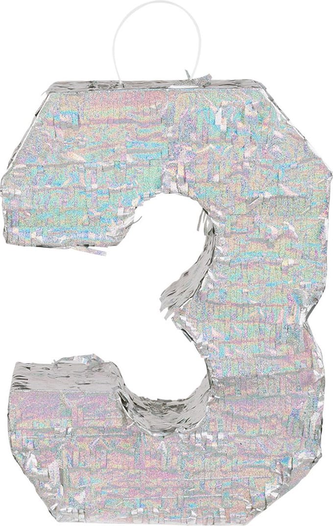 Boland - Piñata Holo '3' 3 Zilver - Verjaardag, Kinderfeestje, Themafeest