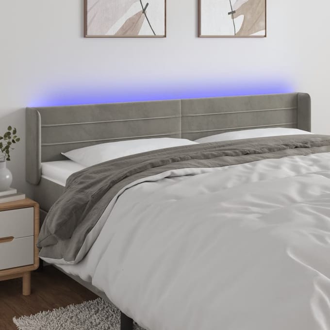 vidaXL - Hoofdbord - LED - 203x16x78/88 - cm - fluweel - lichtgrijs
