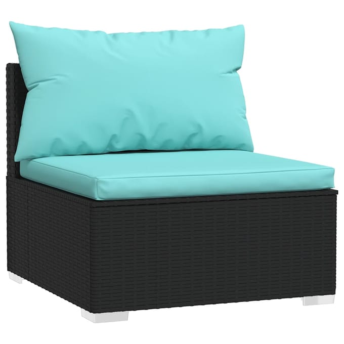 vidaXL - Tuinmiddenbank - met - kussens - poly - rattan - zwart
