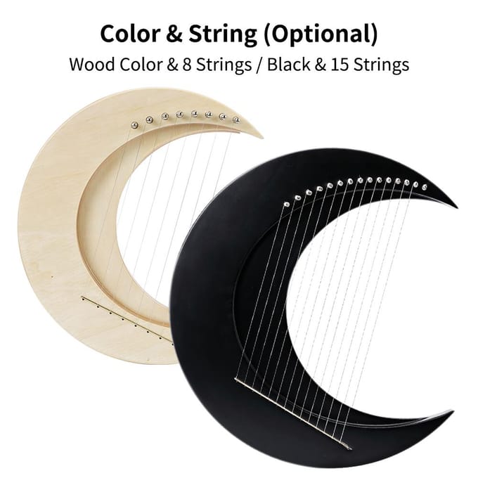 15-snarige Crescent Moon Type Lier C Key Harp Draagbare Lier Staaldraad Snaren Mini Snaar 15 Strings zwart