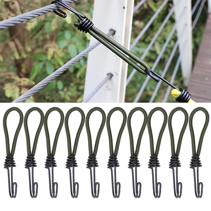 10 stuks Tent Elastisch Touw met Haak Kampeer Tent Bevestiging Elastisch Touw Accessoires black